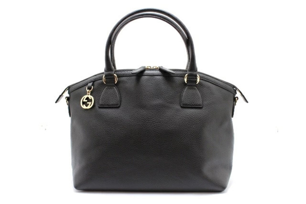 Gucci Shoulder Bag Embossed Leather Black